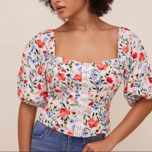 Hook & Eye Square Neck Top in Red Multi Floral